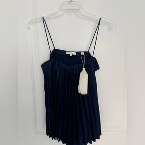 Vince Satin Navy Pleated Top (size S, new)
